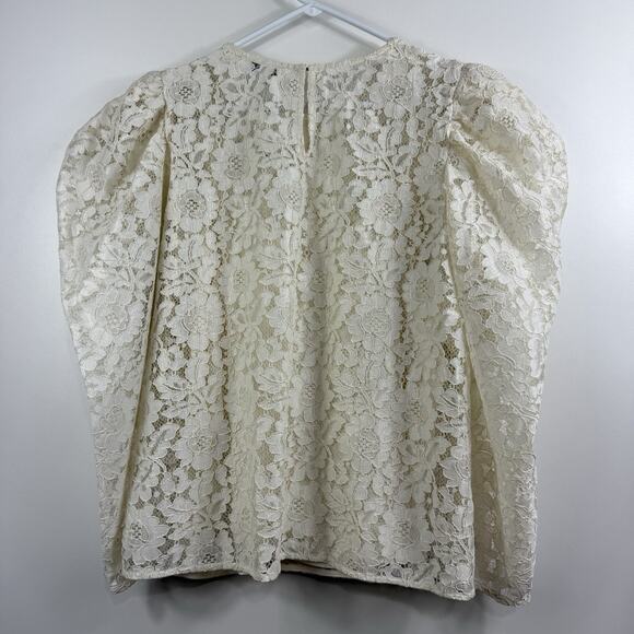 Express New Cream Floral Lace Long Puff Sleeve Top Large Castlecore Renaissance - Picture 16 of 16